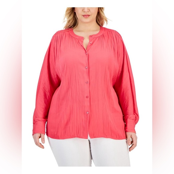 Calvin Klein Womens Plus Work Wear Shirred Blouse Size 2X NEW - Picture 1 of 12